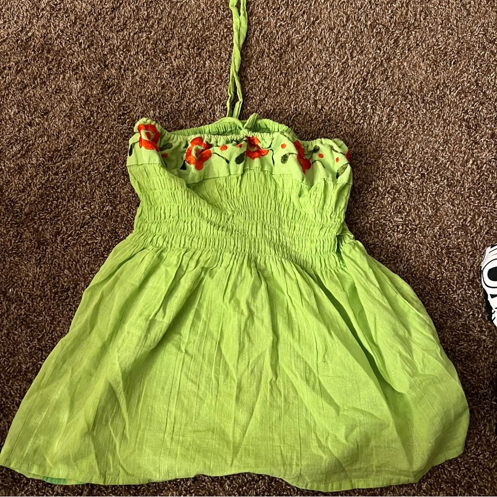 Ethnic Mexican Mexicana Lime Green Halter Blouse